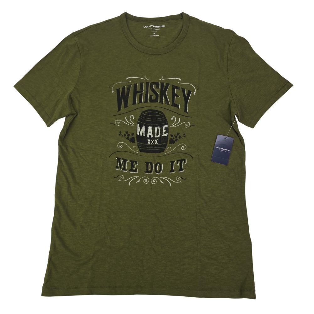 Lucky Brand Whiskey Made Me Do It T-Shirt Mens Medium Dark Green Graphic Tee New